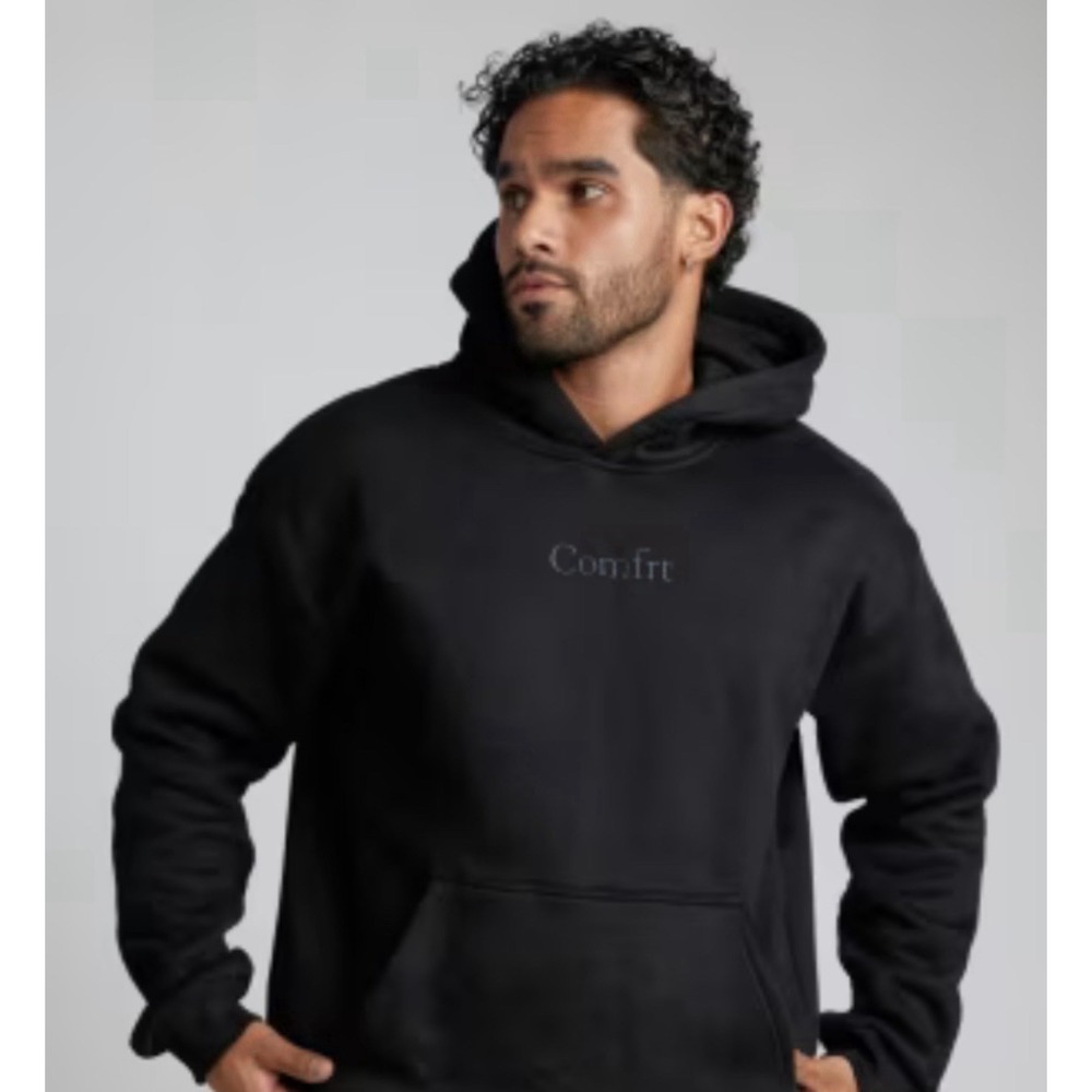 Comfrt Brand Signature Hoodie Black Embroidered Loungewear Size Medium Unisex